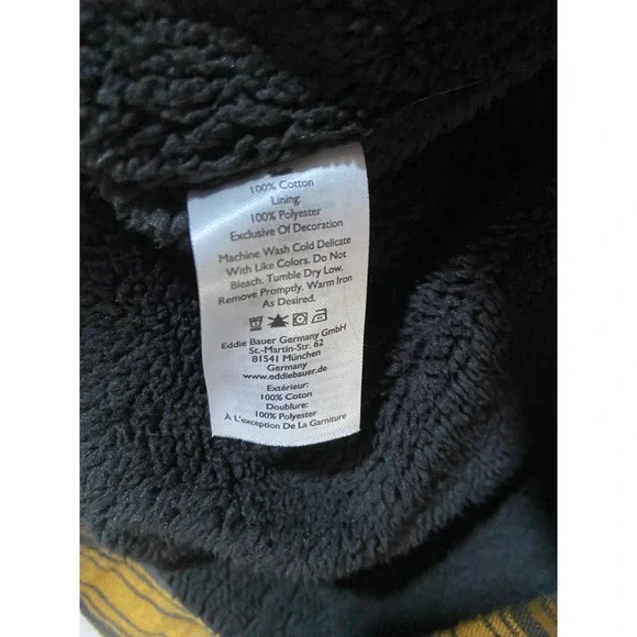 Eddie Bauer Men's Flannel Fleece Lined Shirt Jacket Yellow Plaid Outerwear Sz S - Picture 10 of 15